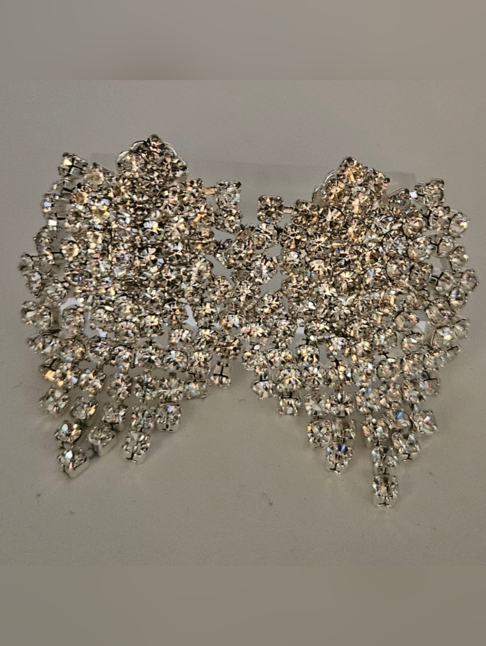 Vintage Statement Clear Rhinestone Fringe Chandelier Clip On Earrings